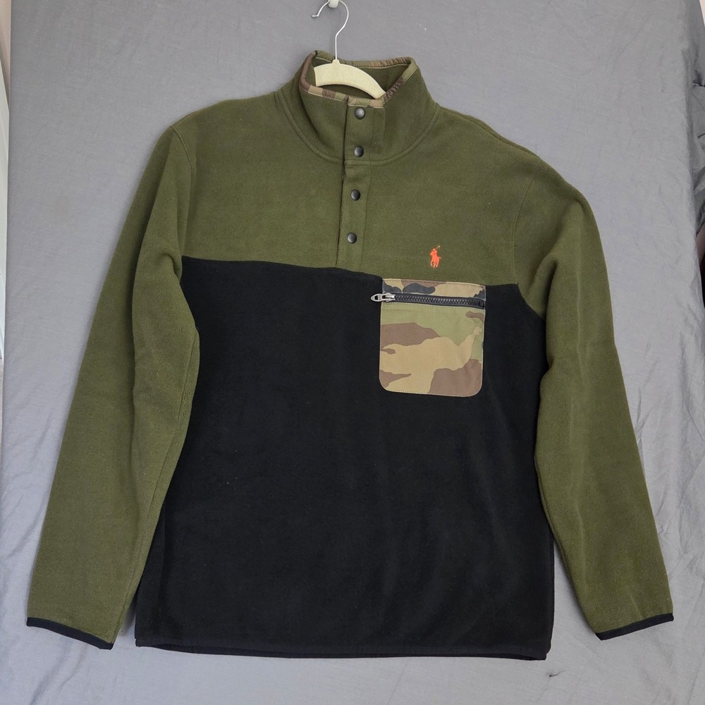 Polo Ralph Lauren Camo Color-Block Fleece Medium Snap Pullover Authenticated